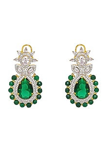 White Finish Emerald & Diamond Dangler Earrings