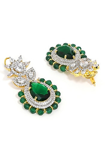 White Finish Emerald & Diamond Dangler Earrings