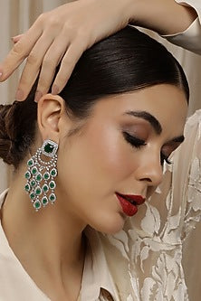 White Finish Zircon Chandelier Dangler Earrings