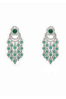 White Finish Zircon Chandelier Dangler Earrings