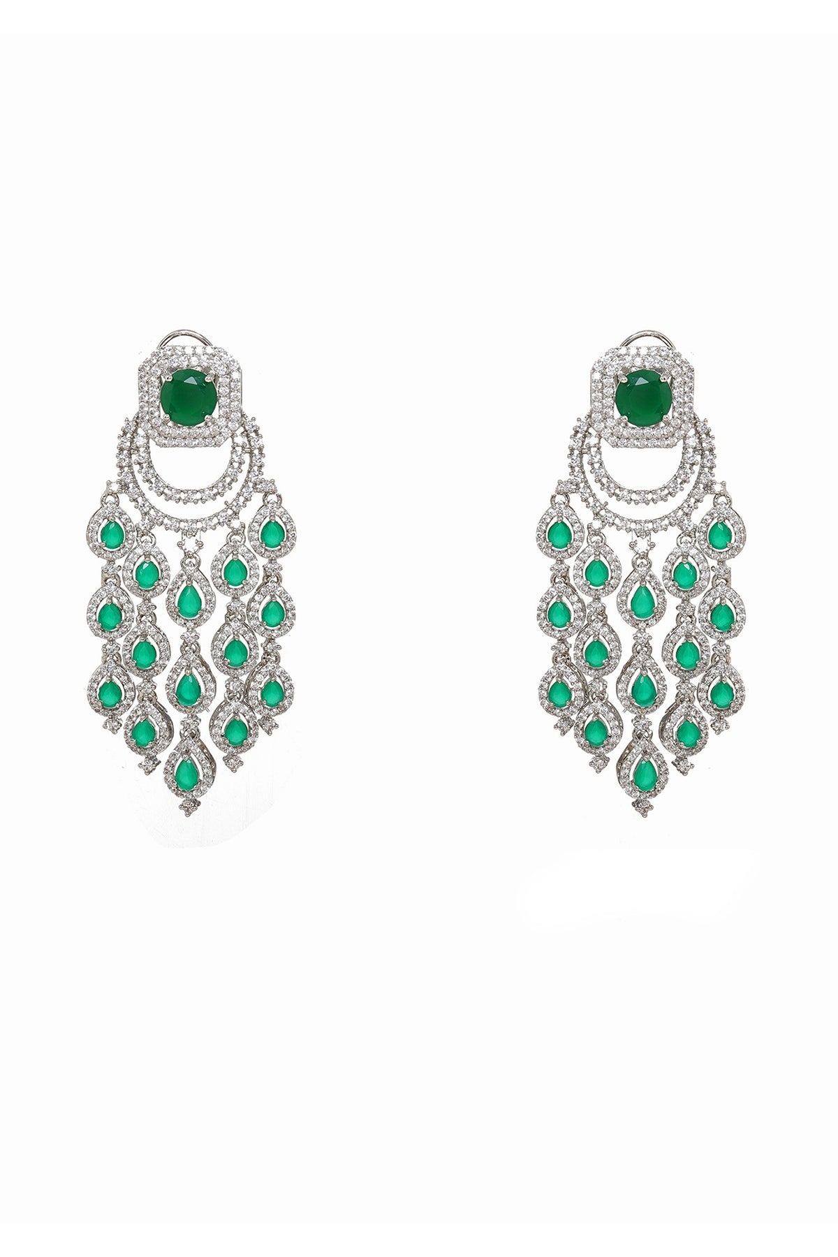 White Finish Zircon Chandelier Dangler Earrings