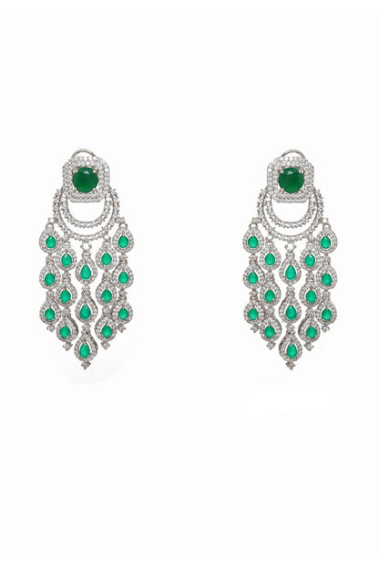 White Finish Zircon Chandelier Dangler Earrings