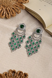 White Finish Zircon Chandelier Dangler Earrings