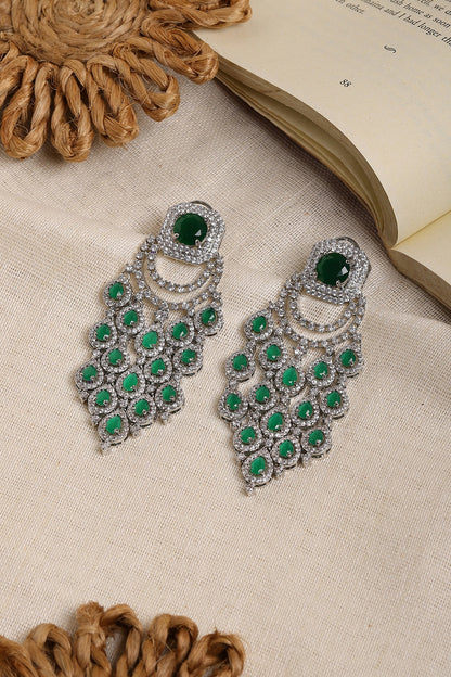 White Finish Zircon Chandelier Dangler Earrings