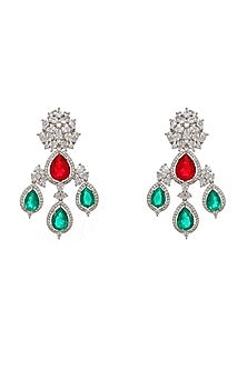 White Finish Diamond & Stone Dangler Earrings
