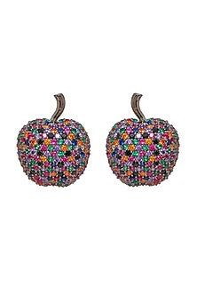 White Finish Multi-Colored Zircon Apple Stud Earrings
