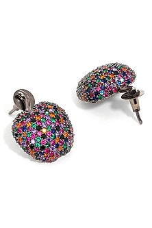 White Finish Multi-Colored Zircon Apple Stud Earrings