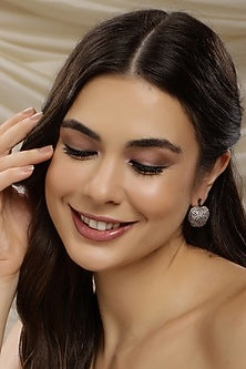 White Finish Champagne Zircon Apple Stud Earrings