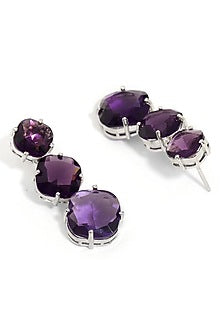 White Finish Purple Zircon Dangler Earrings