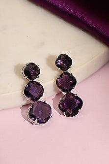 White Finish Purple Zircon Dangler Earrings