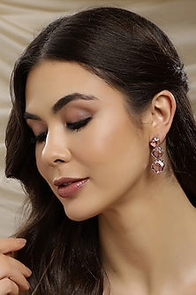White Finish Pink Zircon Dangler Earrings