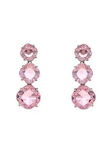 White Finish Pink Zircon Dangler Earrings