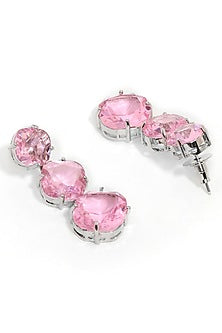White Finish Pink Zircon Dangler Earrings