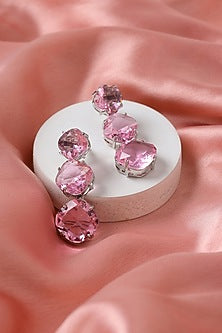 White Finish Pink Zircon Dangler Earrings