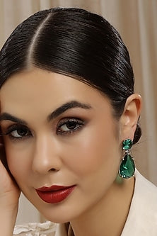 White Finish Green Doublet Zircon Dangler Earrings