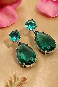 White Finish Green Doublet Zircon Dangler Earrings