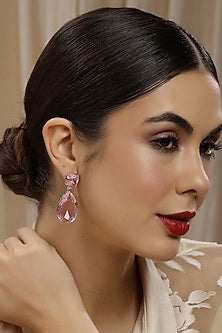 White Finish Pink Doublet Zircon Dangler Earrings