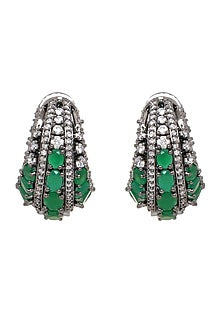 White Finish Green Zircon Hoop Earrings