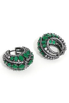 White Finish Green Zircon Hoop Earrings