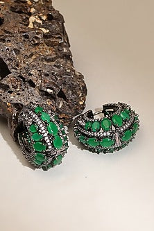 White Finish Green Zircon Hoop Earrings