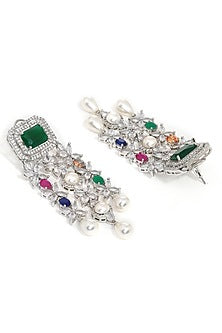 White Finish Multi-Colored Stone & Zircon Dangler Earrings