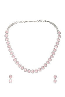 White Finish Pink Zircon Necklace Set