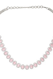 White Finish Pink Zircon Necklace Set