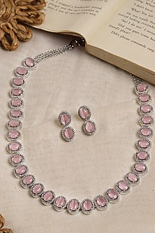 White Finish Pink Zircon Necklace Set
