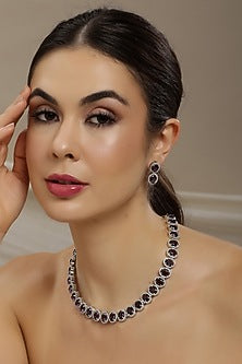 White Finish Purple Zircon Necklace Set