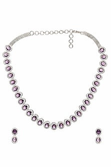 White Finish Purple Zircon Necklace Set