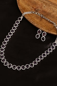 White Finish Purple Zircon Necklace Set