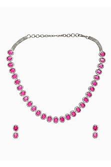 White Finish Maroon Zircon Necklace Set