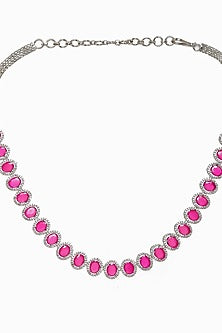 White Finish Maroon Zircon Necklace Set