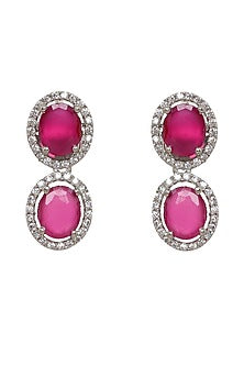White Finish Maroon Zircon Necklace Set