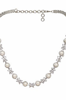 White Finish Pearl & Diamond Necklace Set