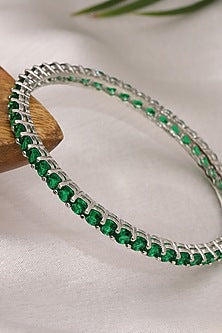 White Finish Green Stone Bangle