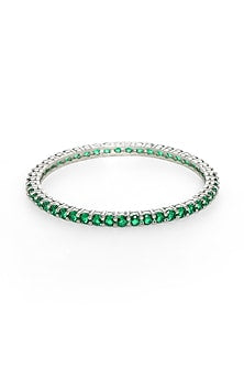 White Finish Green Stone Bangle