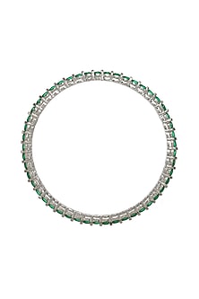 White Finish Green Stone Bangle