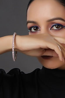 White Finish Pink Stone Bangle