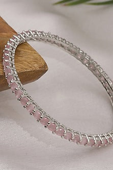 White Finish Pink Stone Bangle