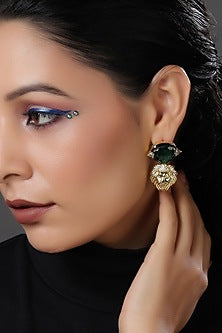 White Finish Green Crystal Dangler Earrings