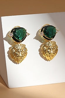 White Finish Green Crystal Dangler Earrings