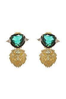 White Finish Green Crystal Dangler Earrings