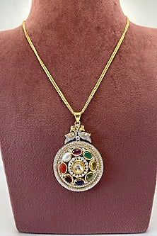 Gold Plated Navratna Pendant In Sterling Silver