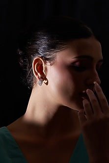 White Rhodium Finish Moissanite Polki Hoop Earrings In Sterling Silver