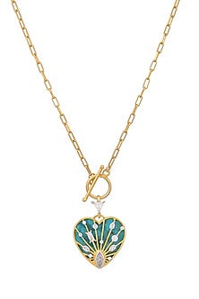 Gold Plated Mother Of Pearl & Cubic Zirconia Heart Pendant Necklace In Sterling Silver