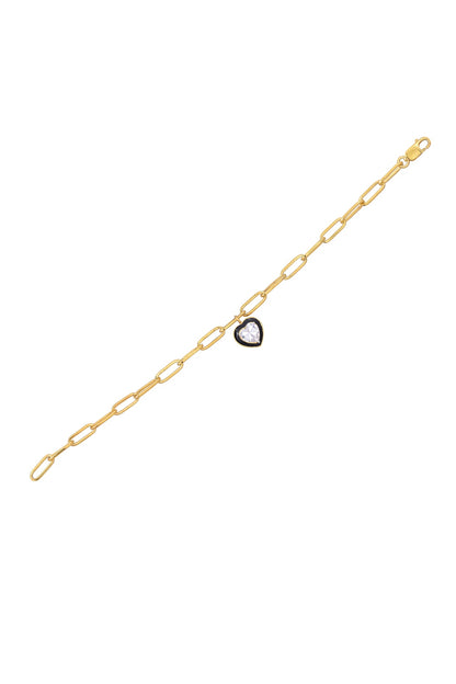 Gold Plated CZ Enamelled Openable Heart Bracelet In Sterling Silver