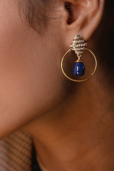 Gold Plated Lapis Lazuli Dangler Earrings In Sterling Silver