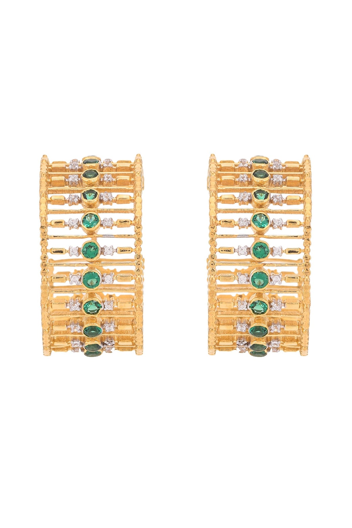 Gold Plated Emerald Hoop Earrings In Sterling Silver