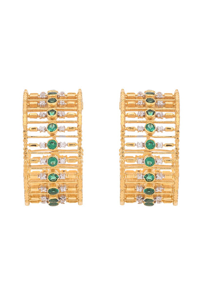 Gold Plated Emerald Hoop Earrings In Sterling Silver